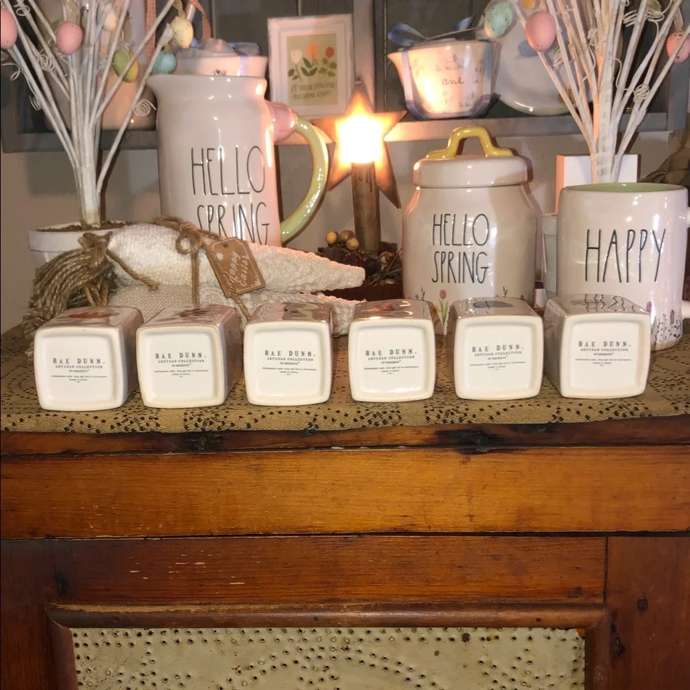 Rae Dunn Cream Ceramic Spice Jars with Colorful Floral Accents